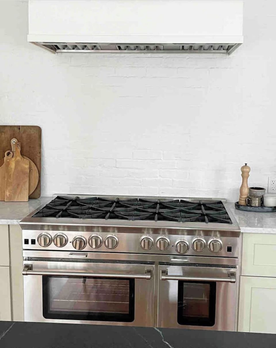 Blue Star 8- burner gas stove and double oven for preparing large meals 