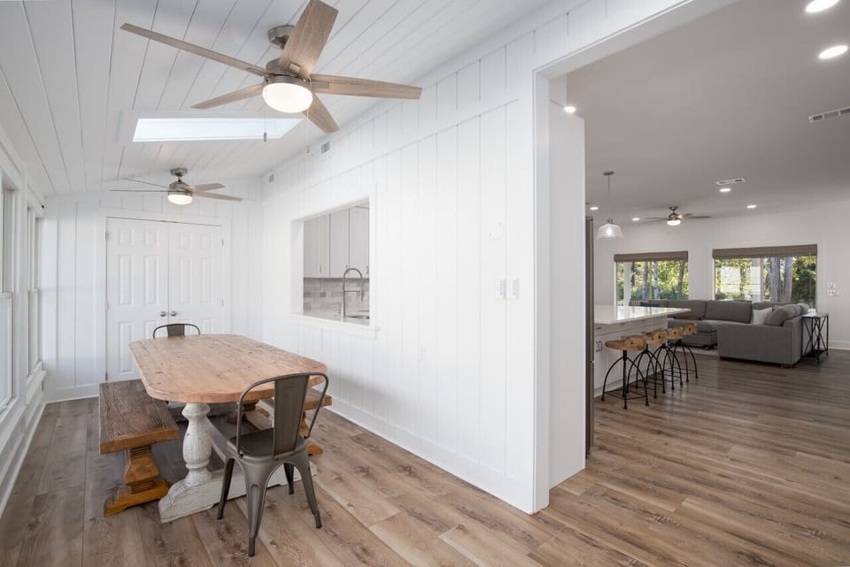 Dining room/sunroom is just steps from the kitchen area.