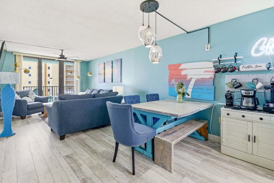 The main area of the condo, with  an open-floor plan.