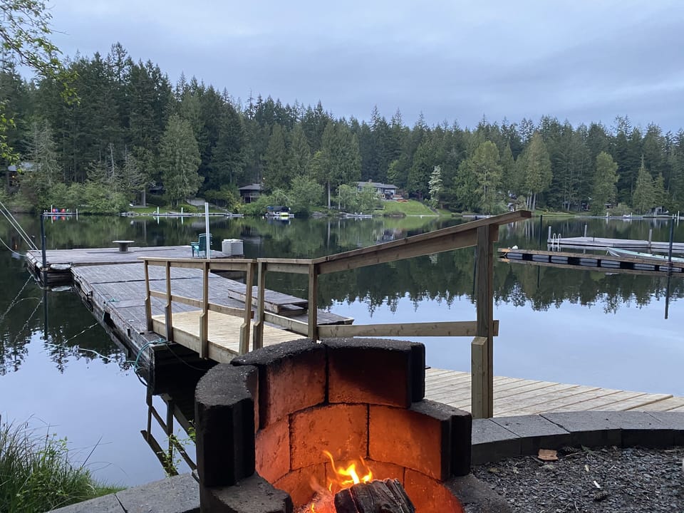 Outside fireplace and dock