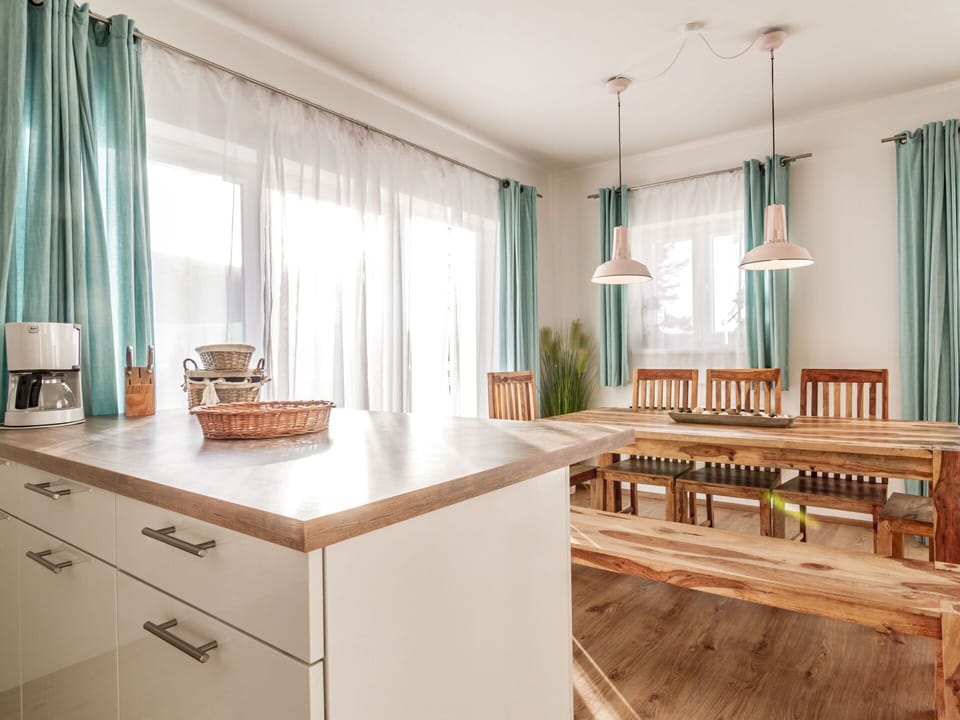 Furniture, Property, Cabinetry, Table, Curtain, Wood, Interior Design, Countertop, Kitchen, Flooring