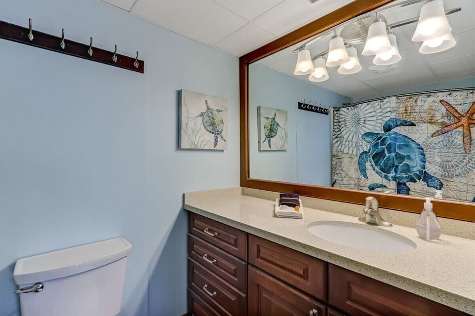 Plenty of Counterspace and Hooks in Primary Bathroom