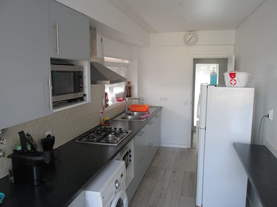 Shared fridge, microwave, dining tables