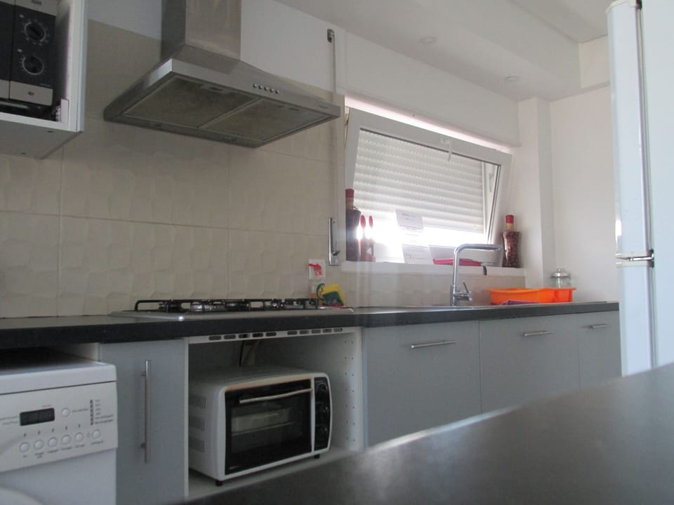 Shared fridge, microwave, dining tables