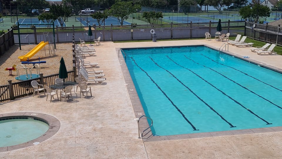 1st of 3 pools, kiddie pool, playground, tennis, pickleball, basketball. 