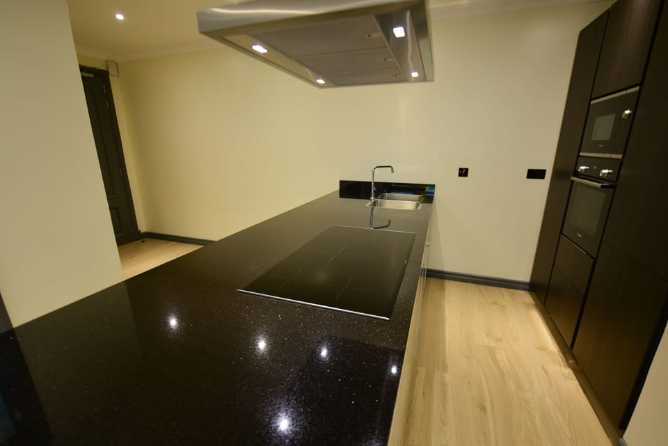 Deluxe Apartment | Private kitchen | Fridge, microwave, oven, stovetop