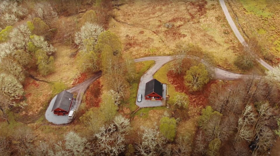 Oak Lodge (Left) & Pine Lodge (Right) in secluded woodland site.