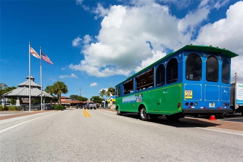 Ride the FREE Island Trolley to Iconic Siesta Village