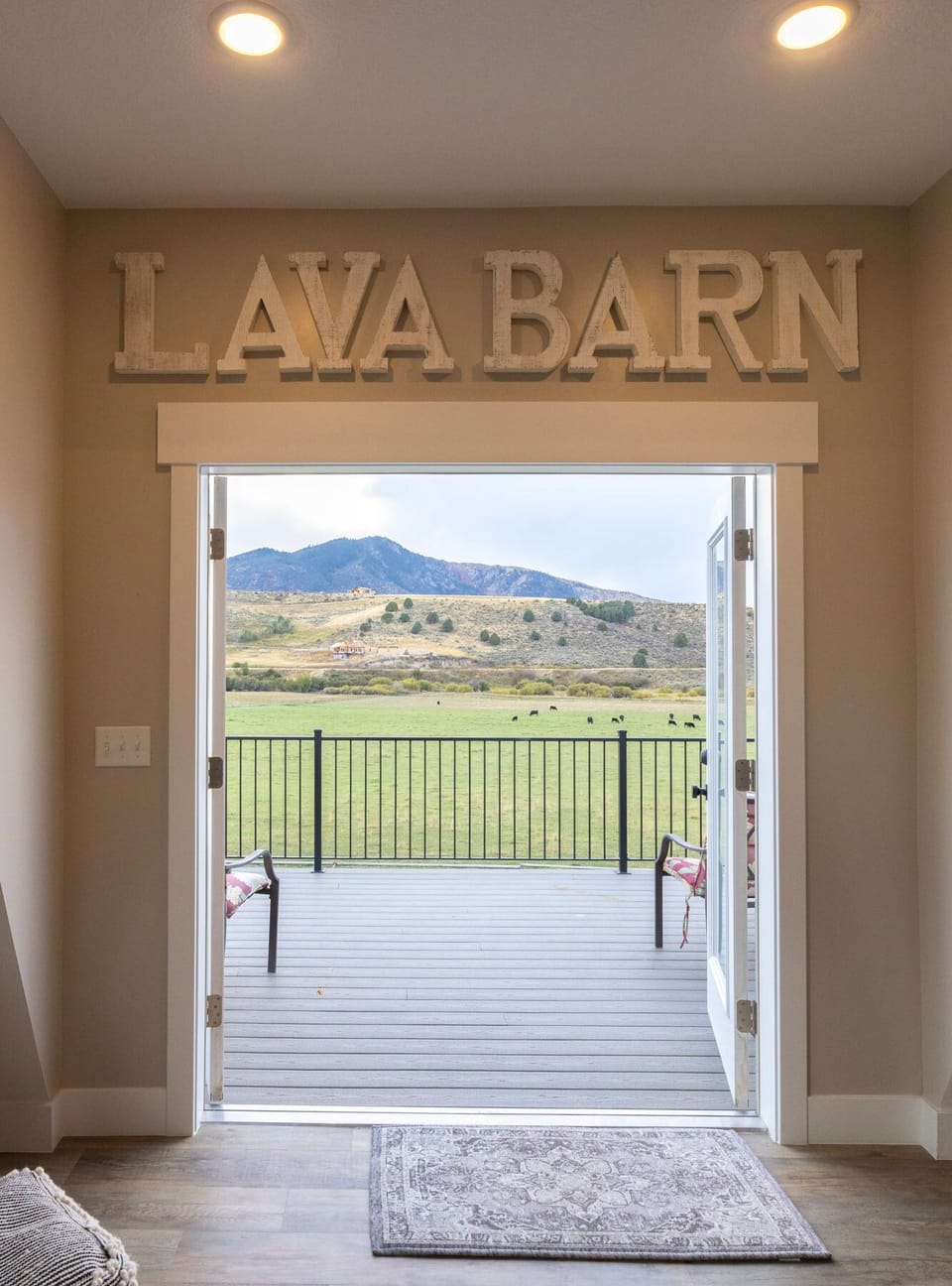 Back doors to deck and view west