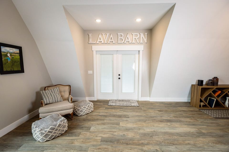 Back doors to the patio. Welcome to the Lava Barn!