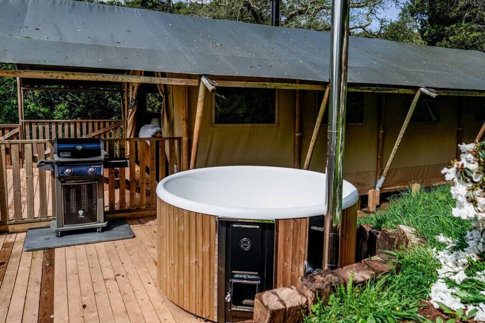 Wood fired hot tub and gas BBQ
