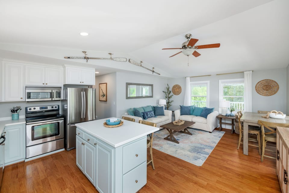 Open kitchen and living areas