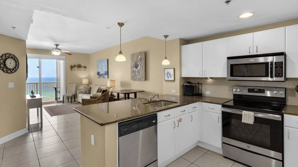 Grand Panama 1-1006 Kitchen into living area w/ Gulf views