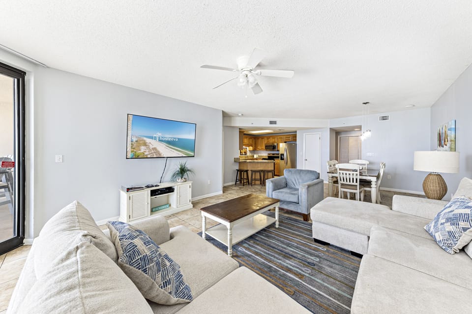 Signature Condo, 3 Bedrooms, Balcony, Ocean View | Living room | 55-inch Smart TV with cable channels, TV