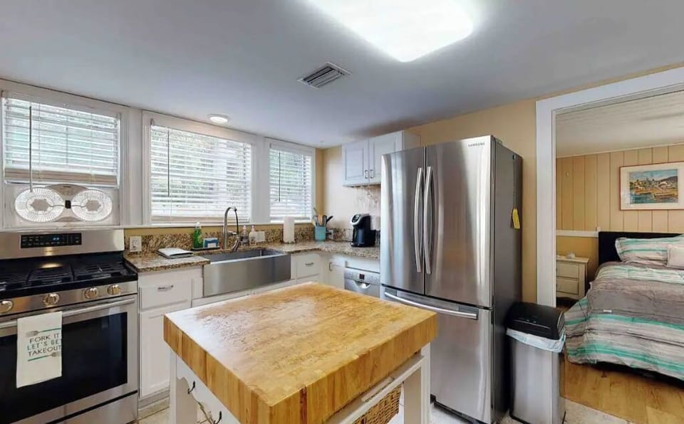 The kitchen comes stocked with all the essentials for your culinary adventures.