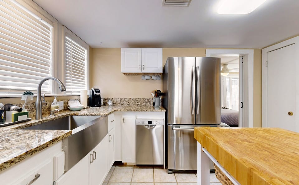 The kitchen comes stocked with all the essentials for your culinary adventures.