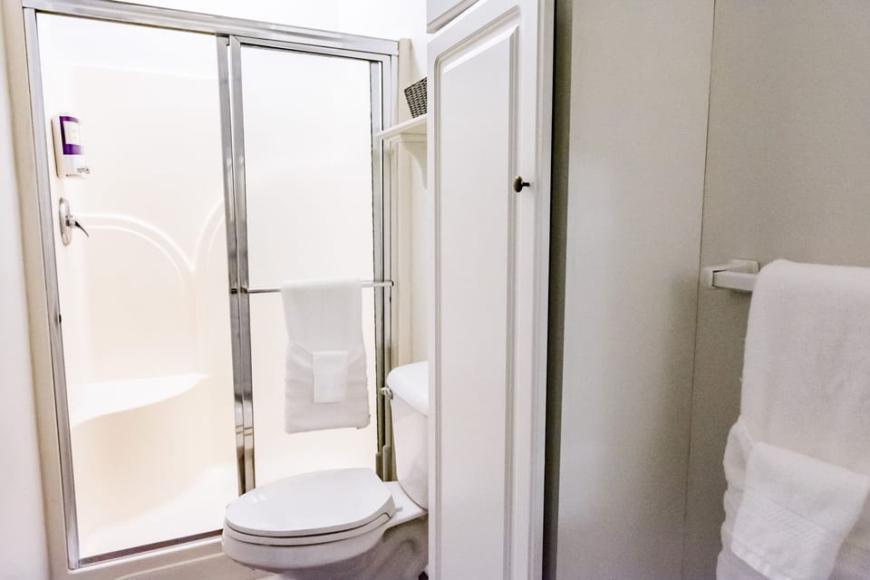 Primary bathroom has a stand up shower