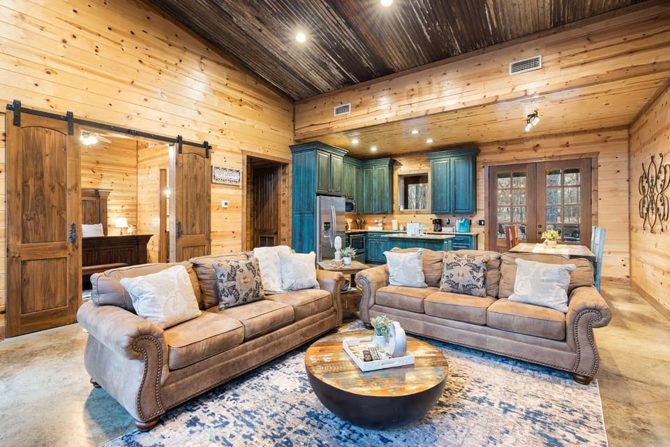 Open Living/Kitchen with soaring ceilings.
