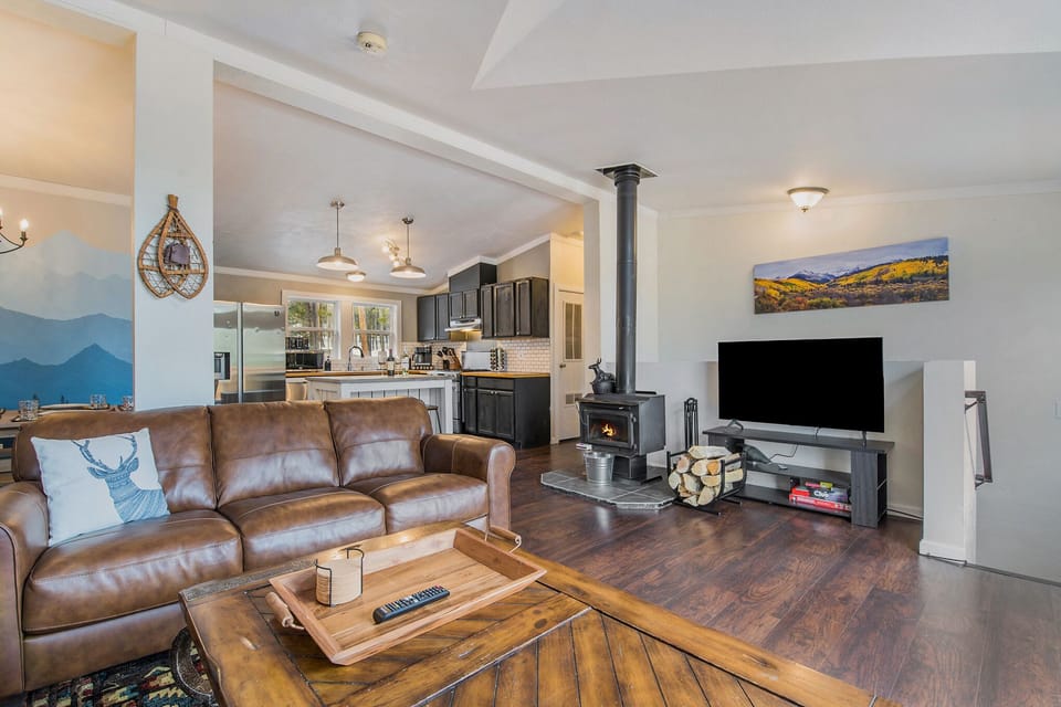 Enjoy a cup of coffee or glass of wine by the wood burning stove