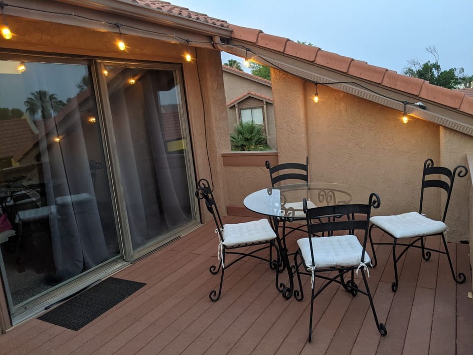 Large patio with lighting