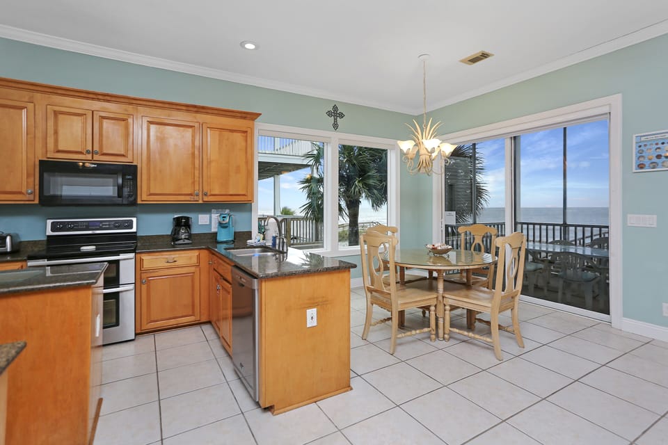 Gulf Front Dining & View from Kitchen