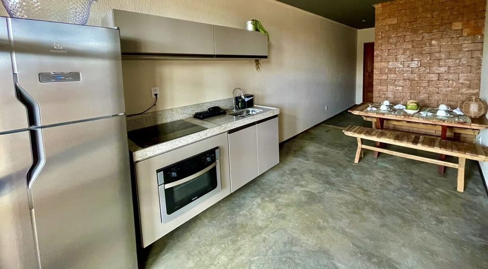 Fridge, coffee/tea maker, blender, toaster oven