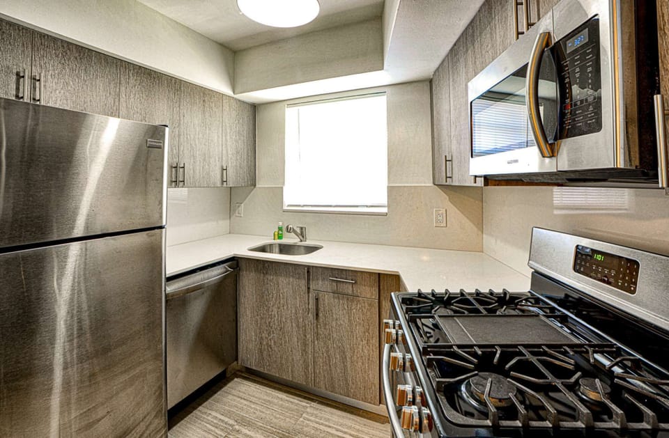 Modern fully-equipped kitchen setup.