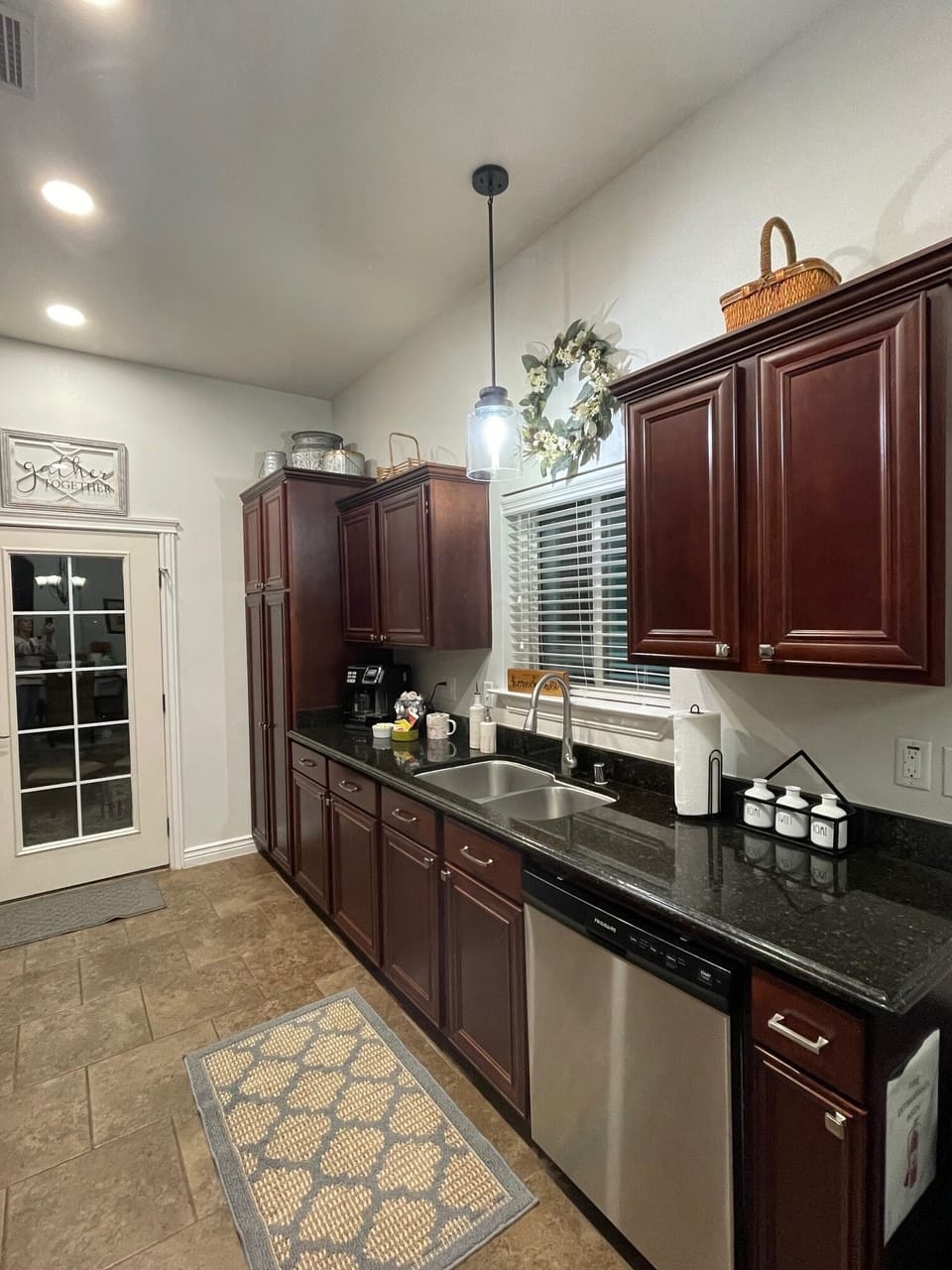 Kitchen with new, update lighting

