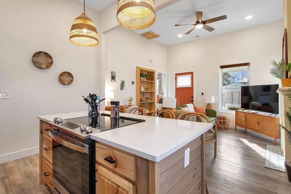 Kitchen Open into Living Space with Large Island/ Bar