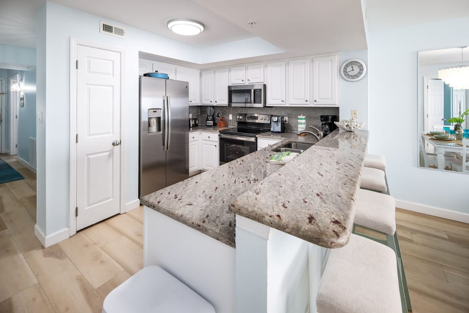 Kitchen with Granite and Stainless Upgrades - 
Gulf Dunes 408 Fort Walton Beach Okaloosa Island Vacation Rentals