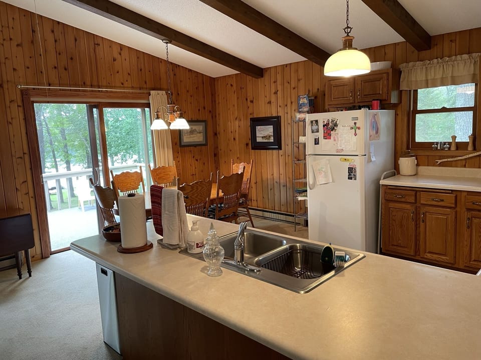 Open kitchen, dining, living room.