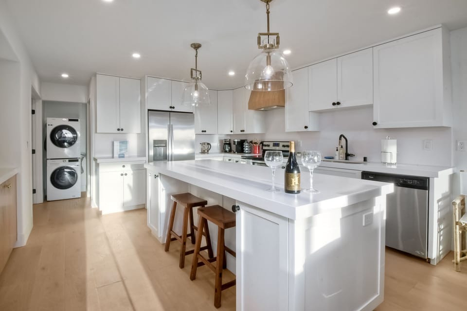 Two kitchen stools for breakfast seating at the island