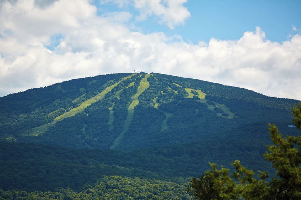 Vermont's name derives from the French phrase Verts Monts, meaning "Green Mountains". When French explorer Samuel de Champlain mapped the region in the 1600s, he highlighted its heavily forested, lush peaks. Stratton as seen from the house!