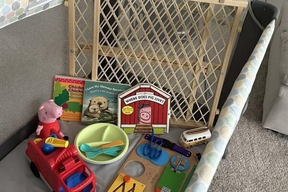 Pack-n-Play, High Chair, Books, Toys, Kids Diningware Provided! (Items/styles may vary from home to home)