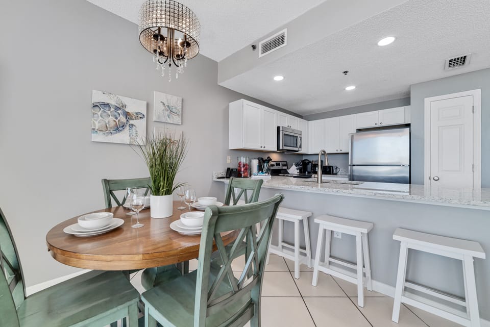 The natural textures and soft light create a serene atmosphere perfect for enjoying meals with a view.