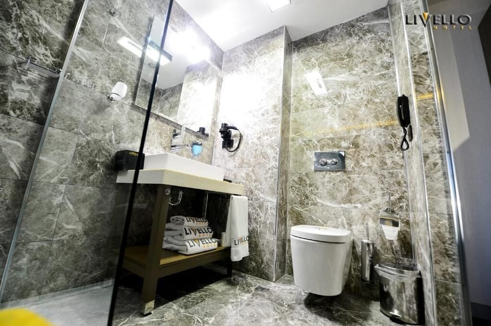Hair dryer, slippers, towels, soap