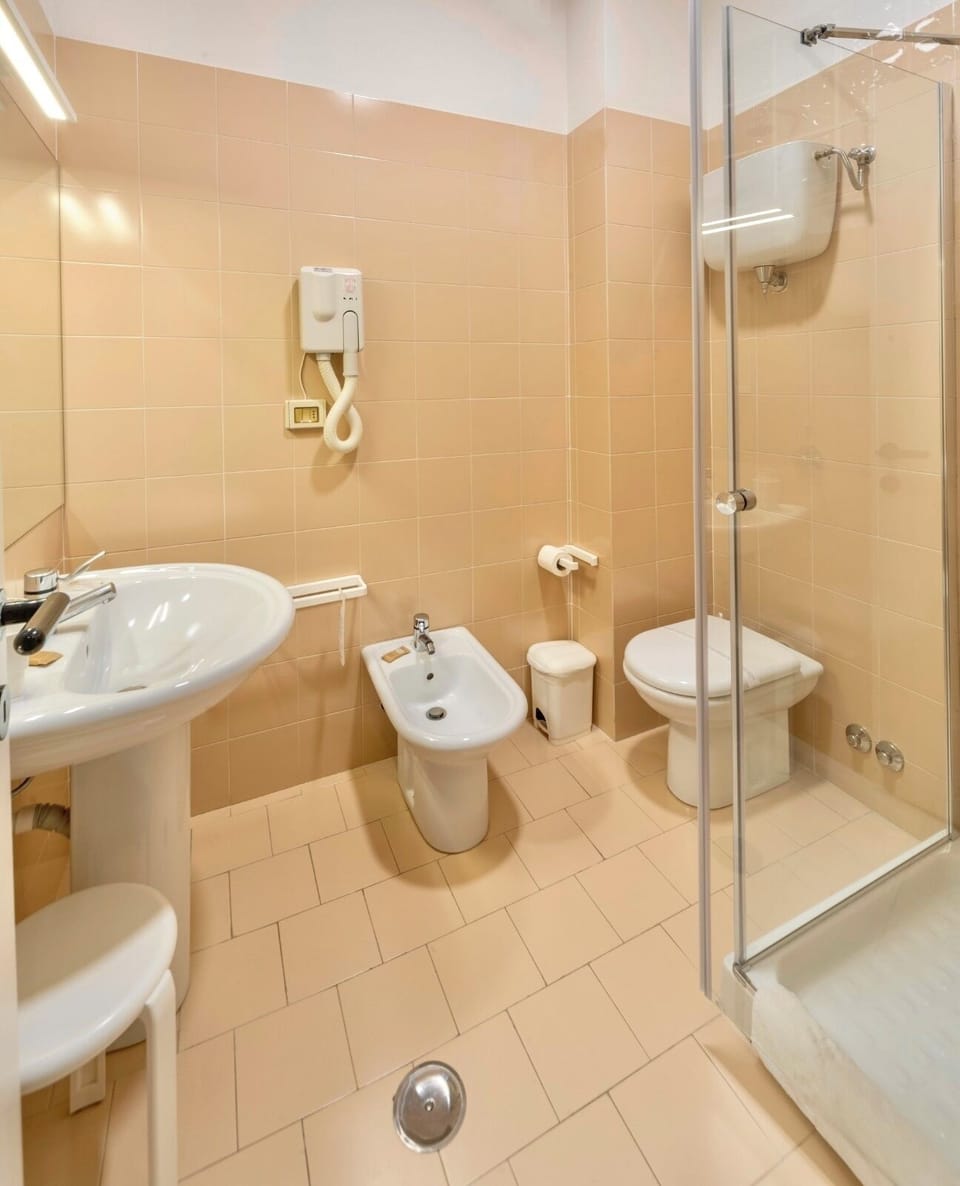 Shower, free toiletries, hair dryer, bidet