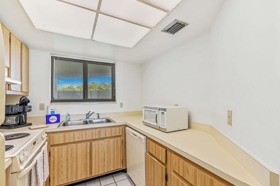 Fully equipped kitchen space.