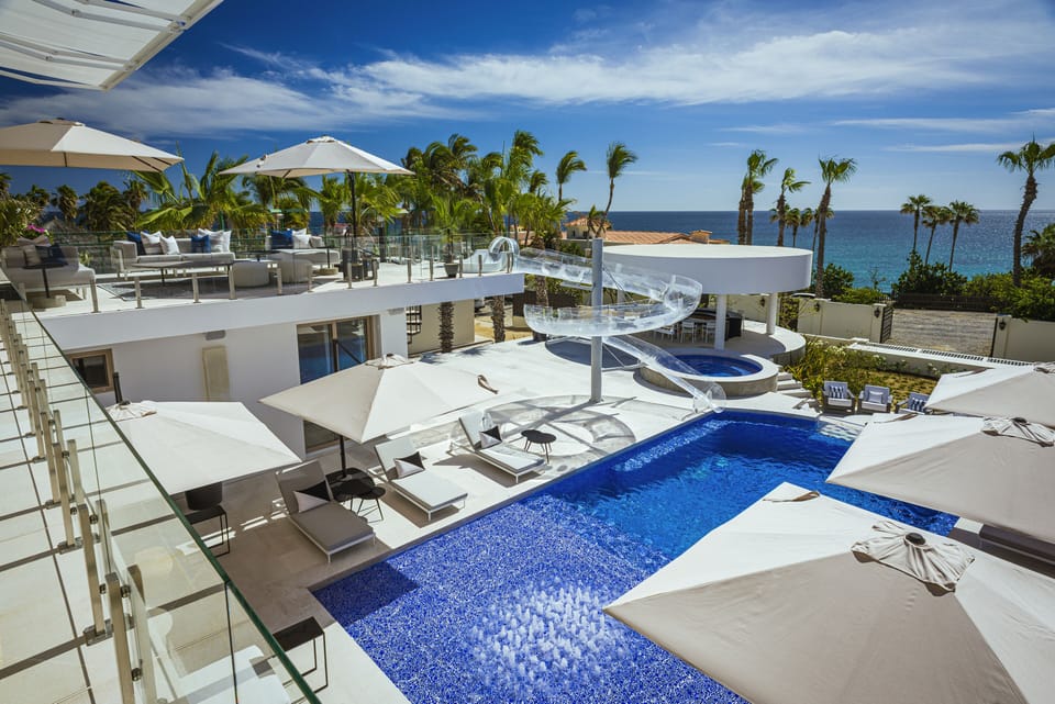 Clear water slides and pool