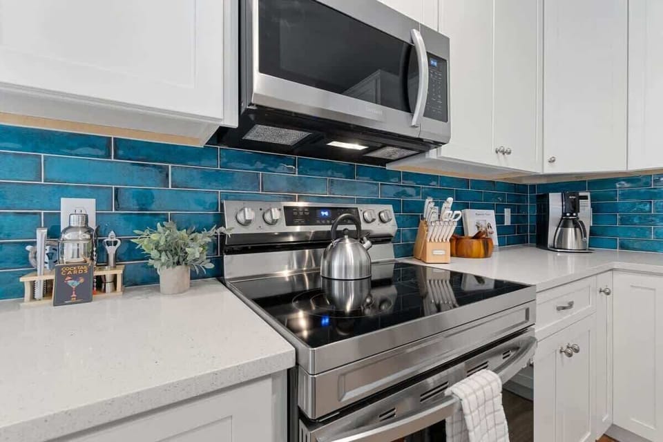 Modern kitchen stocked with everything you need for meals at home