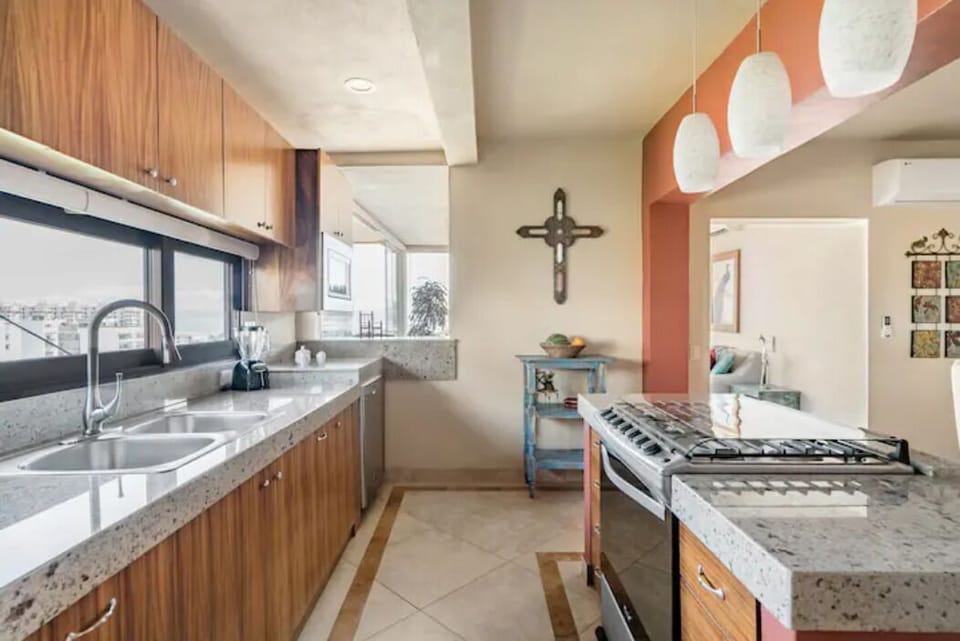 Deluxe Condo | Private kitchen | Full-size fridge, microwave, oven, dishwasher