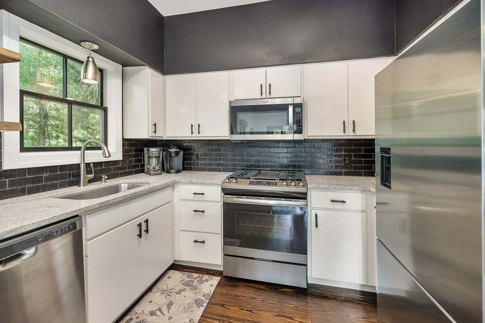 Modern kitchen with stainless steel appliances