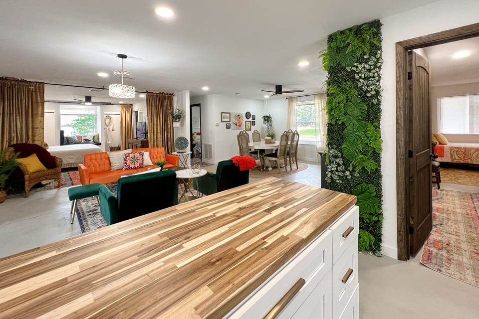 Kitchen open to rest of house. Hallway leads to BR w/queen & full beds