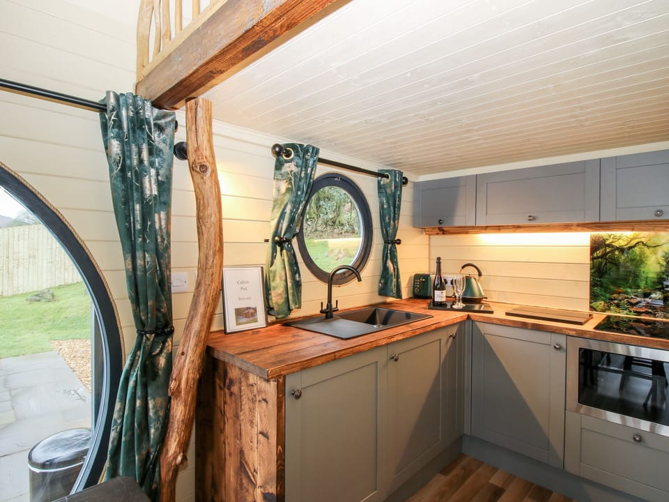 Fridge, electric kettle, cookware/dishes/utensils