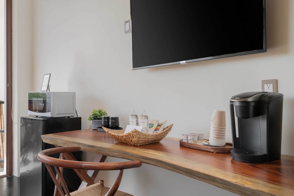 Smart TV, Work Desk and Coffee Station