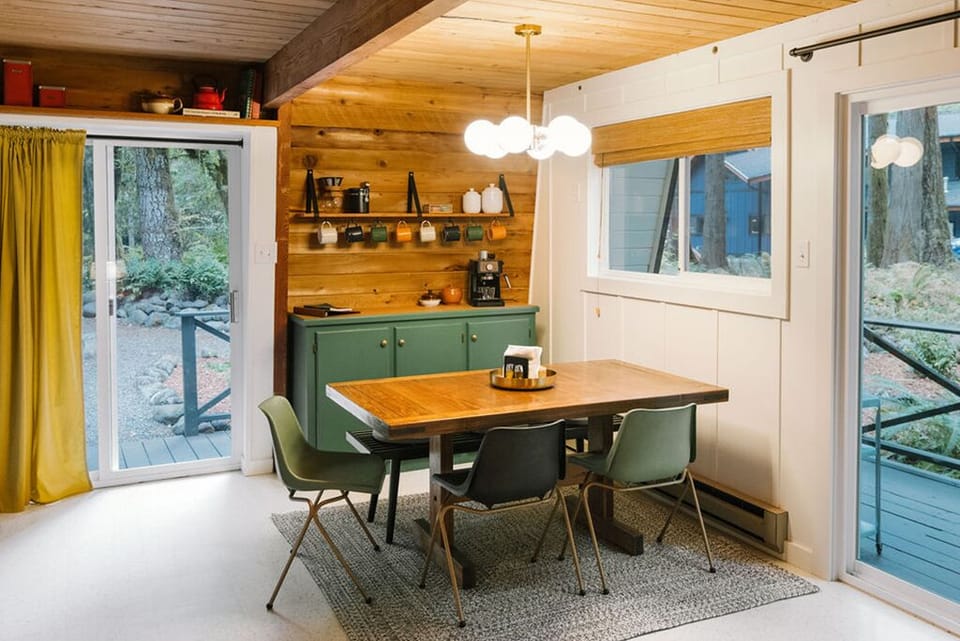 Our dining table seats up to six guests, providing ample space for meals