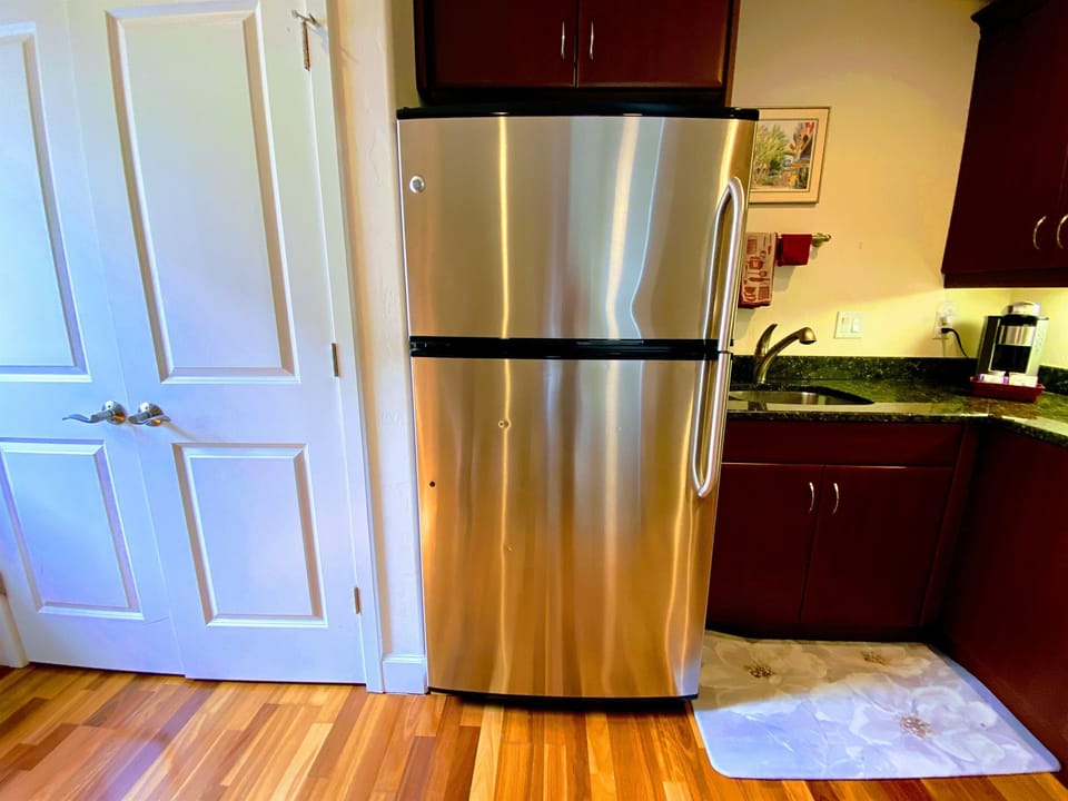 Full sized fridge with automatic icemaker.