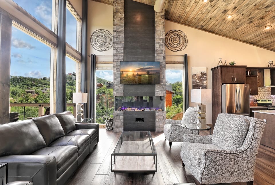 Set the ambiance with the electric fireplace in the living room