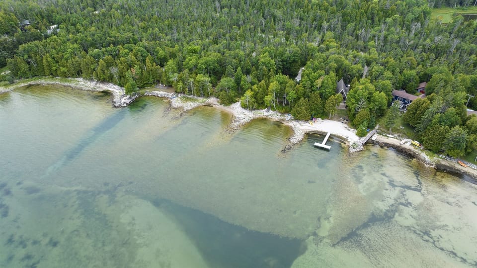 Your own personal little swimming inlet in front of the cabin on Rowleys Bay.