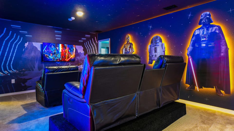 A spacious theater room offers you the best private movie experience with your family and friends.
